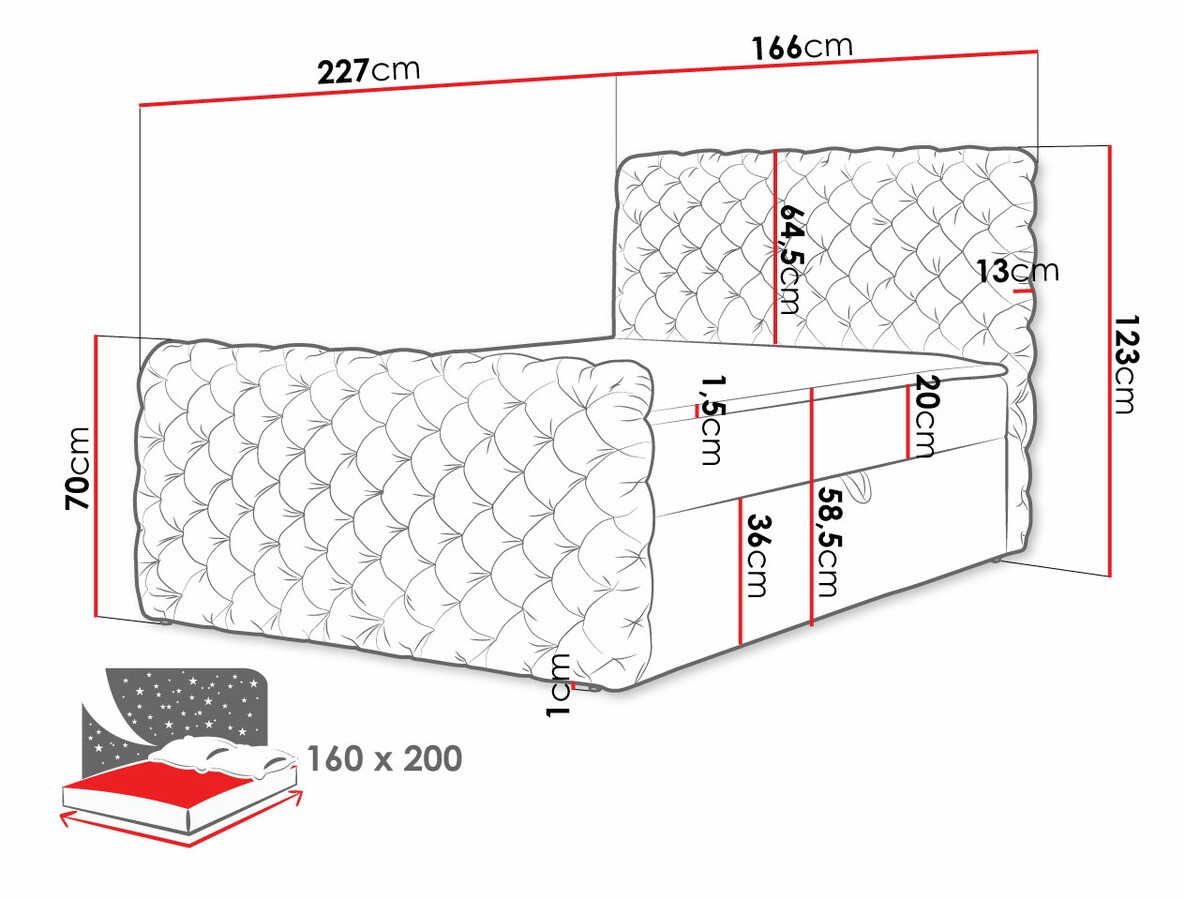 Letto continentale Lac I (Velluto 20)