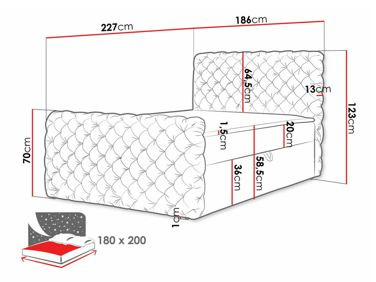 Letto continentale Lac I (Velluto 29)
