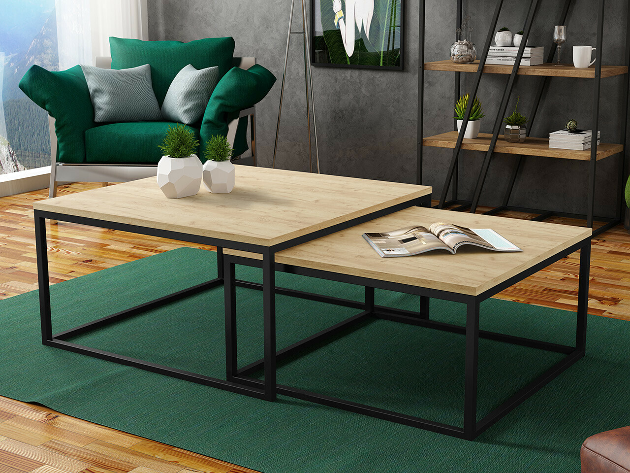 Set tavolino da caffè Oswego 101 (Craft quercia + Nero)