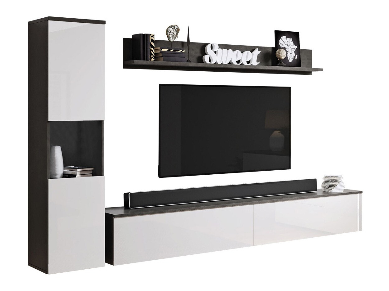 Parete attrezzata Sarasota 130 (Grigio scuro + Bianco lucido)