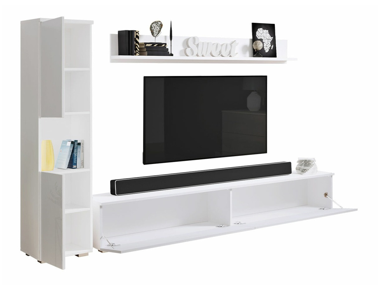Parete attrezzata Sarasota 130 (Grigio scuro + Bianco lucido)