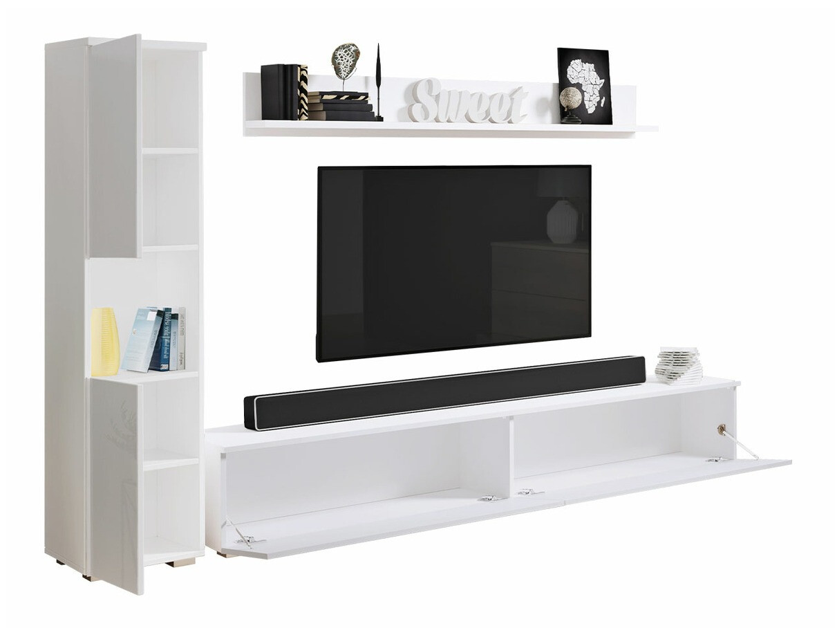 Parete attrezzata Sarasota 130 (Grigio scuro + Bianco lucido)