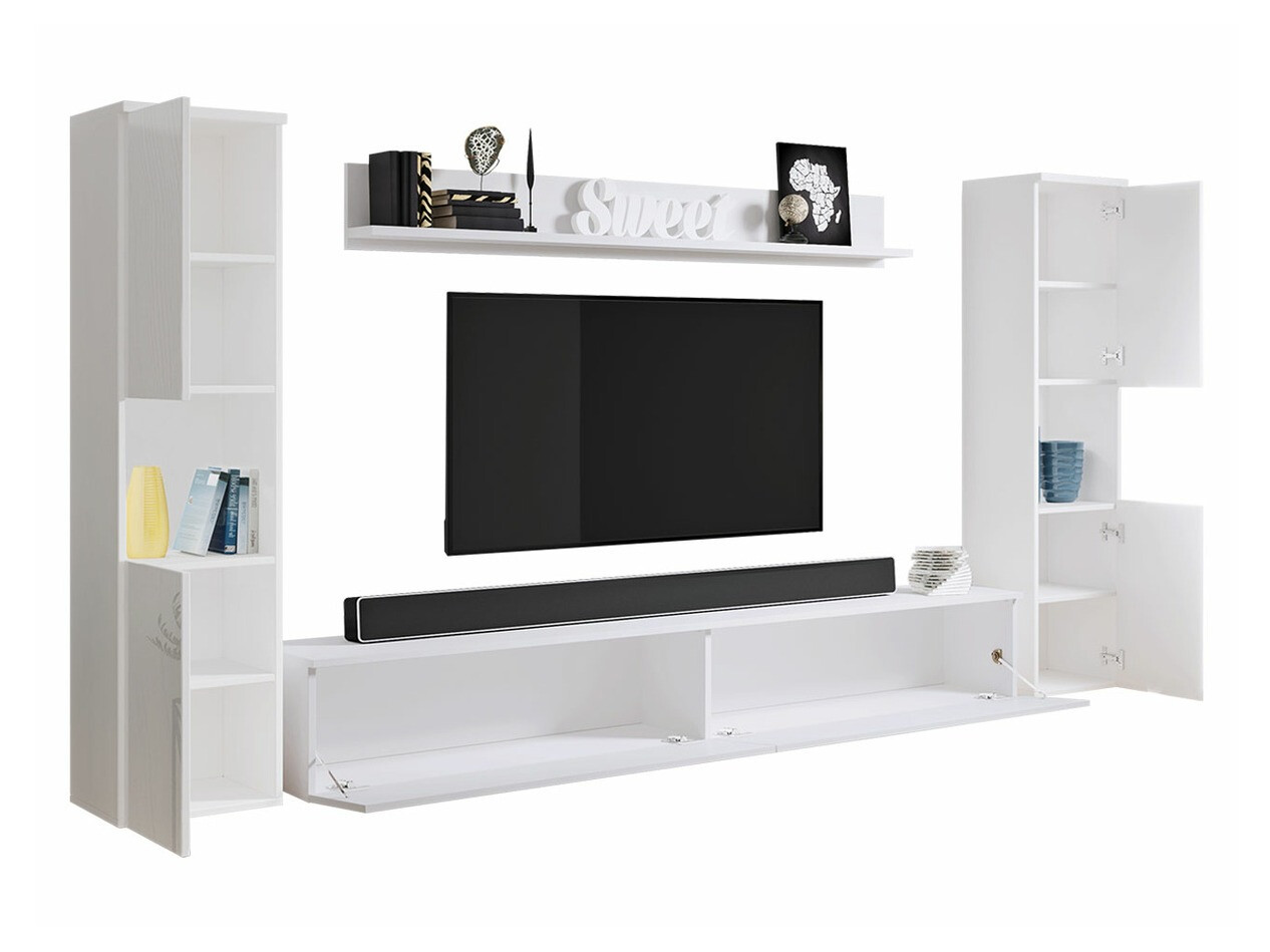 Parete attrezzata Sarasota 131 (Grigio scuro + Bianco lucido)