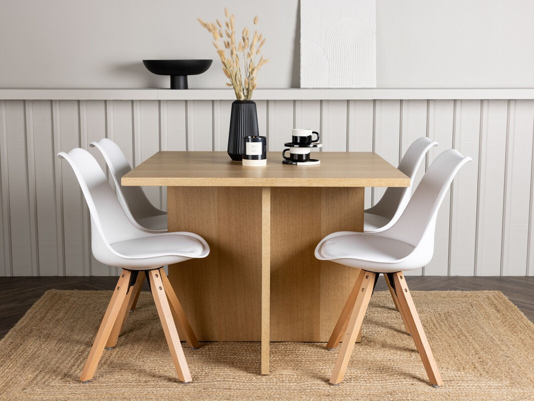 Set sala da pranzo Dallas 4001 (Bianco + Luminoso legno)