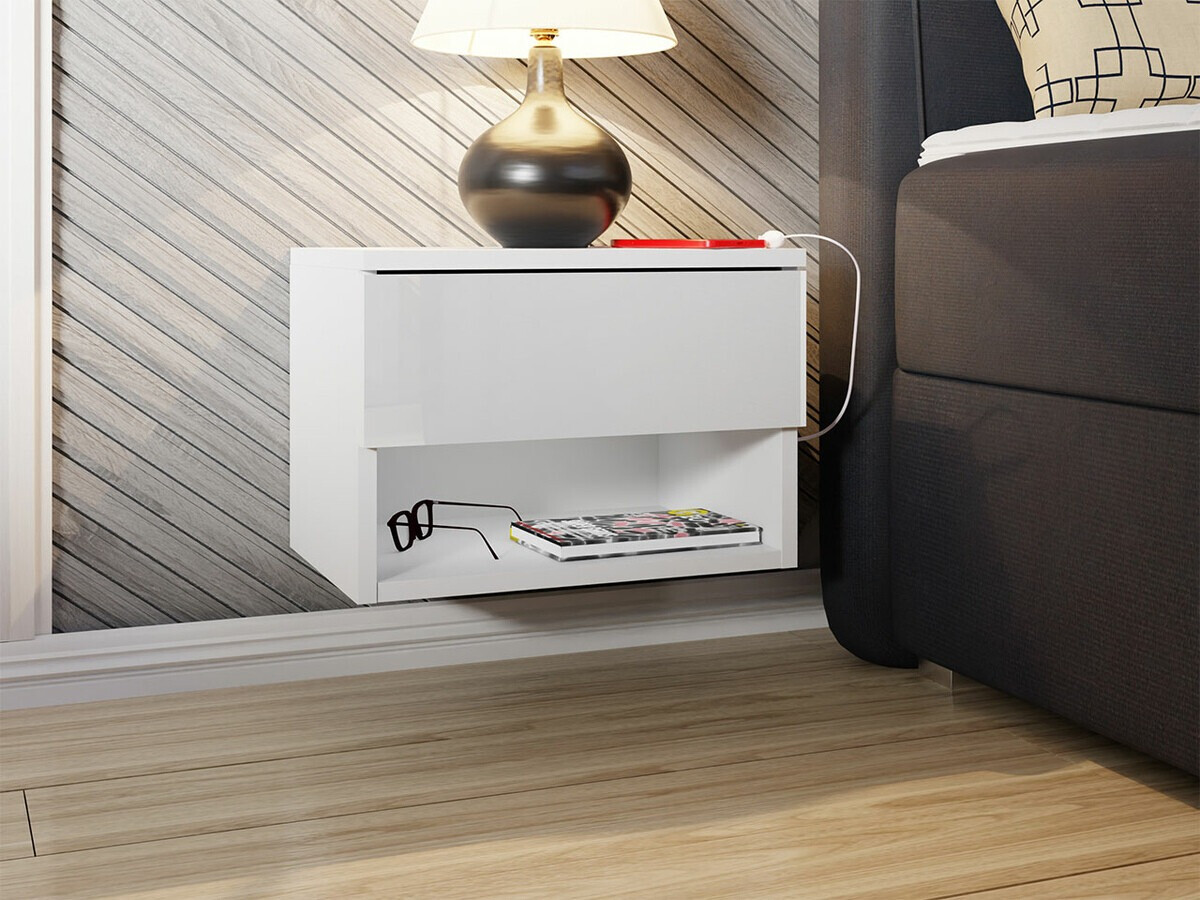 Comodino Papilix (Bianco + Bianco lucido)
