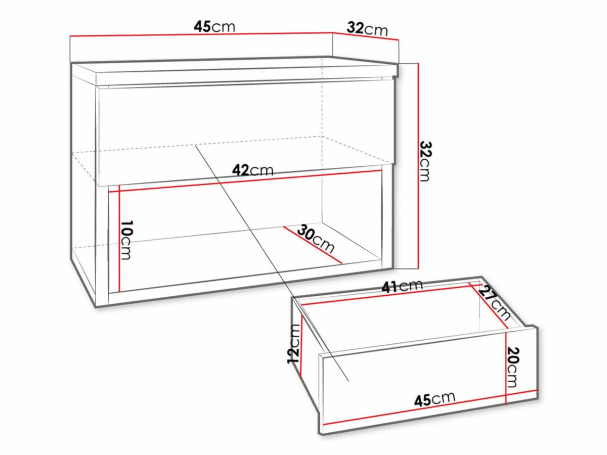 Comodino Papilix (Bianco + Bianco lucido)