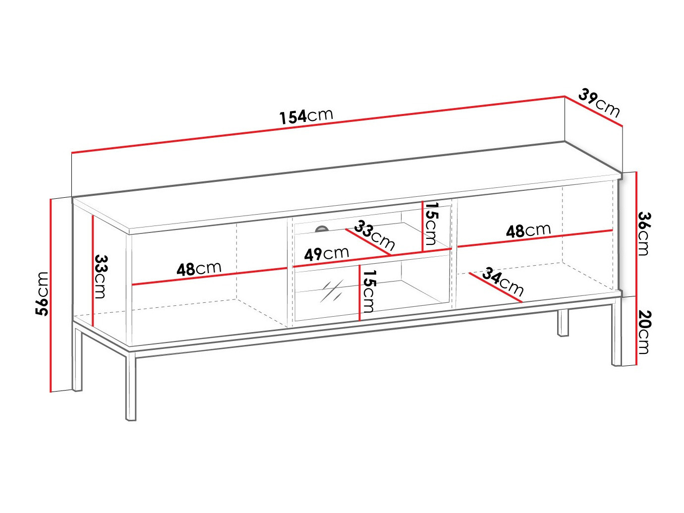 Mobile porta TV Manal (Nero + Quercia di Wotan)
