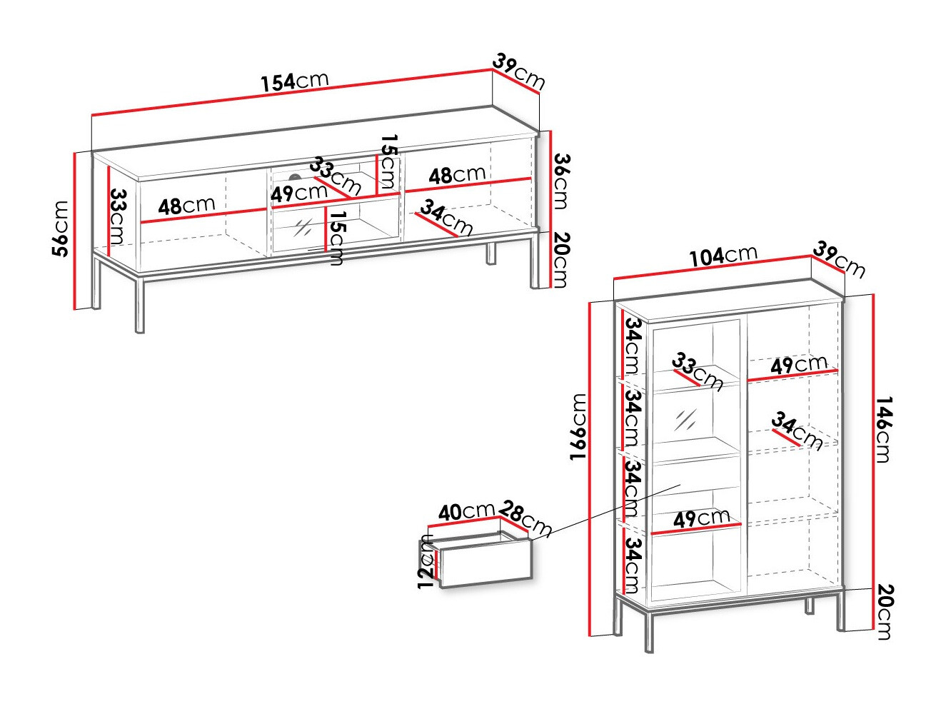 Parete attrezzata Manal I (Nero + Quercia di Wotan)