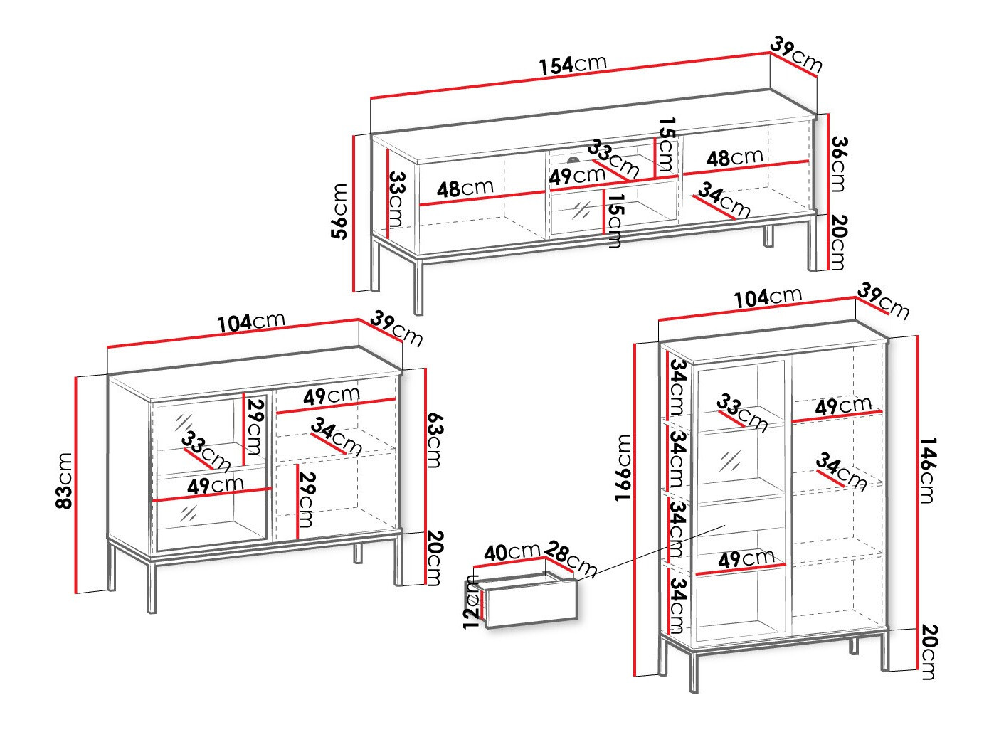 Parete attrezzata Soferi 113 (Nero + Quercia di Wotan)