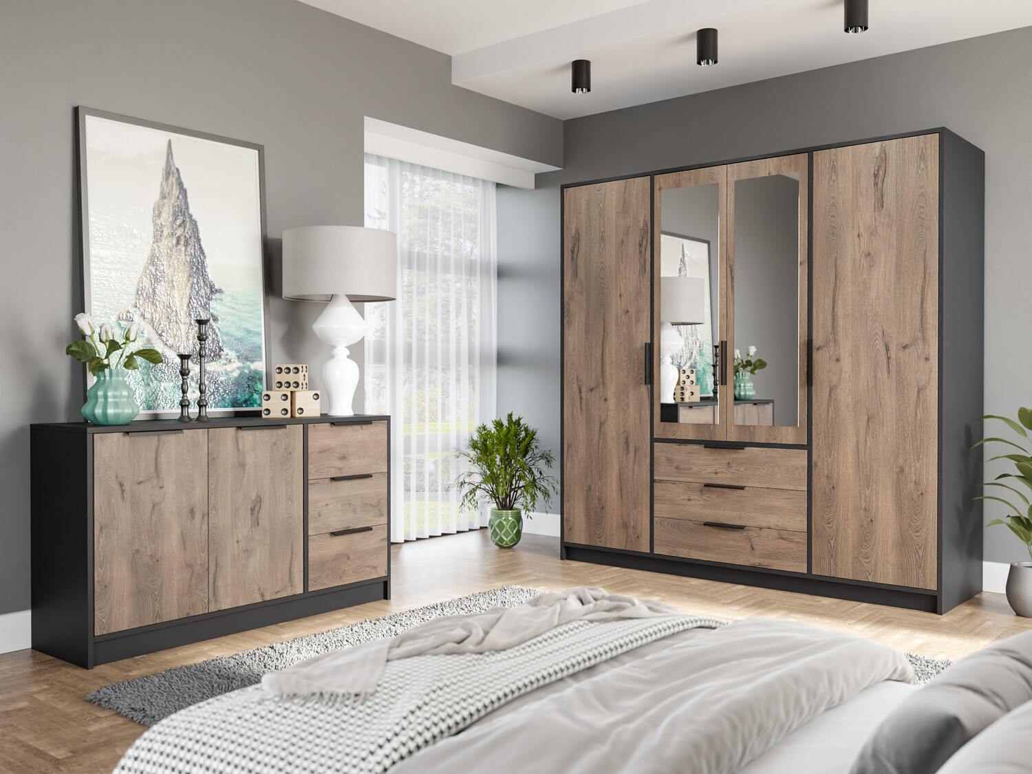 Armadio Ophdome 115 (Rovere moro + Nero)