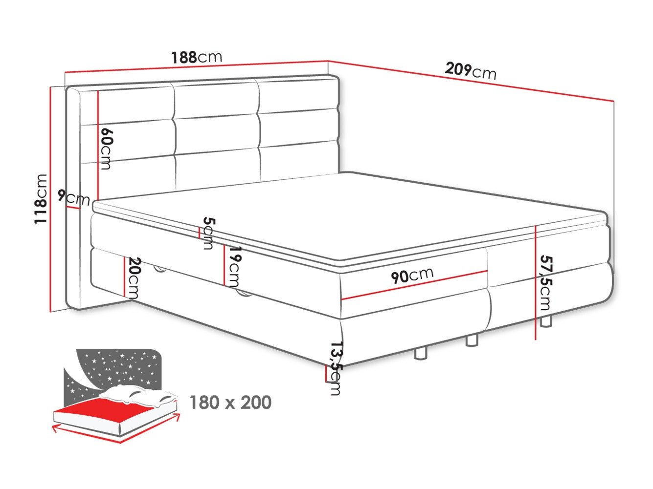 Letto continentale ComfiDream Serena (Barrel 90)