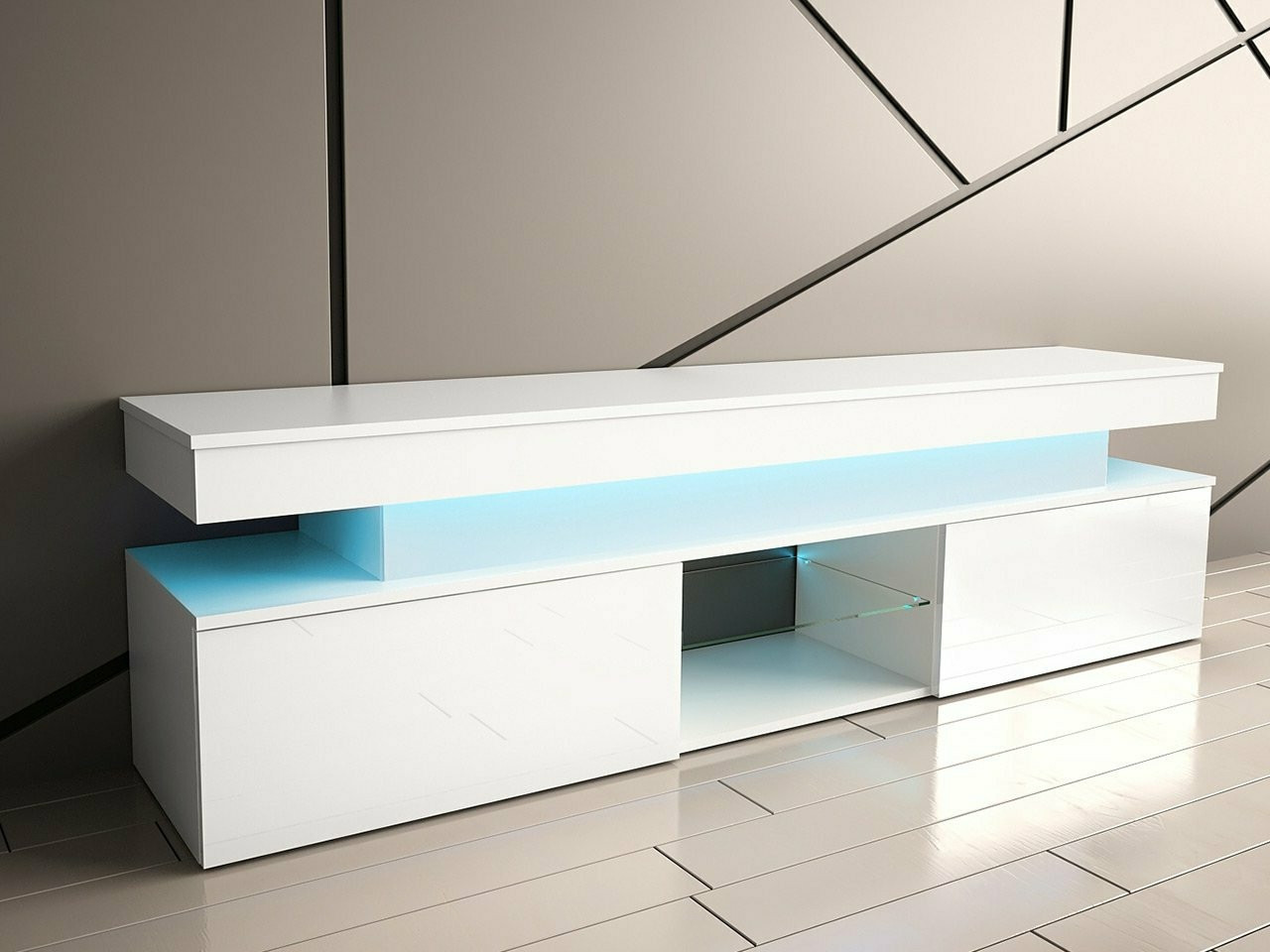 Mobile porta TV Monfero (Bianco + Bianco lucido)