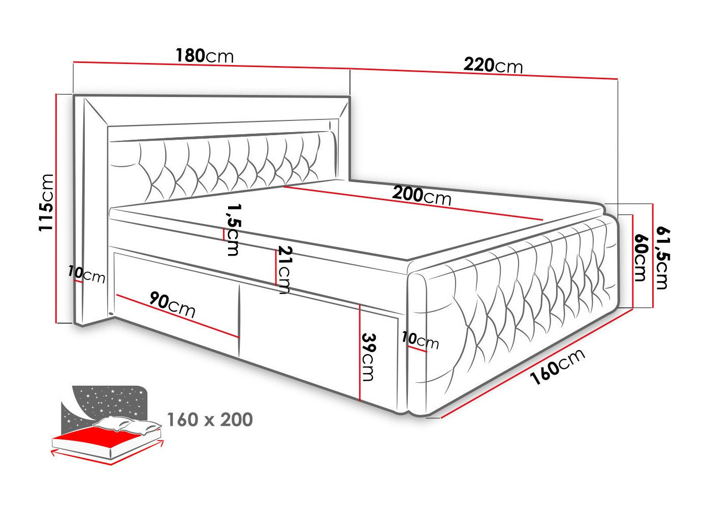 Letto continentale Aura III