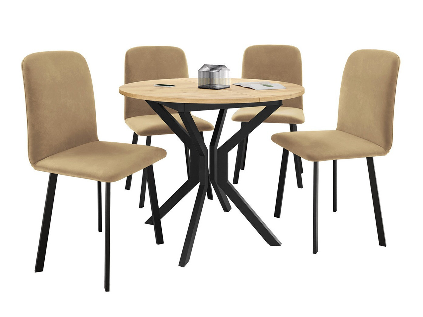 Set sala da pranzo Edmond 118 (Quercia dorata artigianale + Nero)