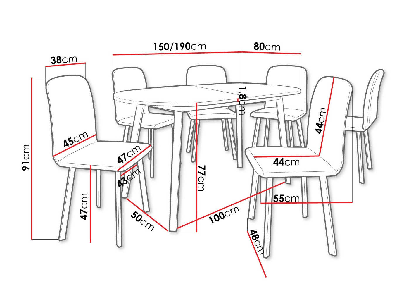 Set sala da pranzo Edmond 121 (Bianco + Nero)
