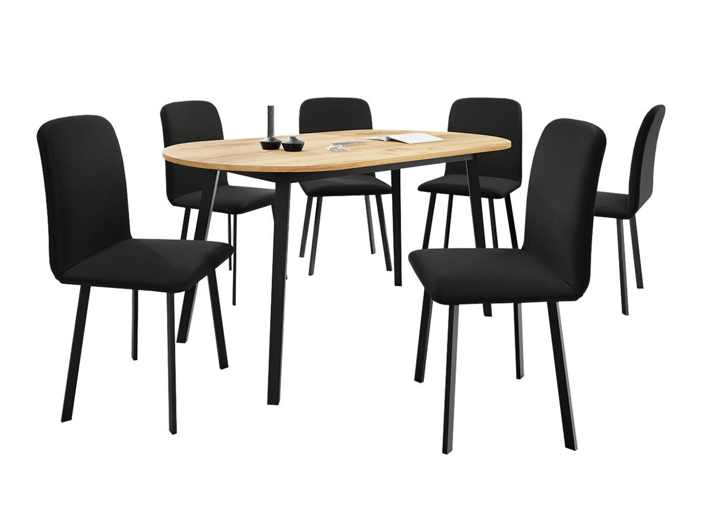 Set sala da pranzo Edmond 121 (Quercia dorata artigianale + Nero)