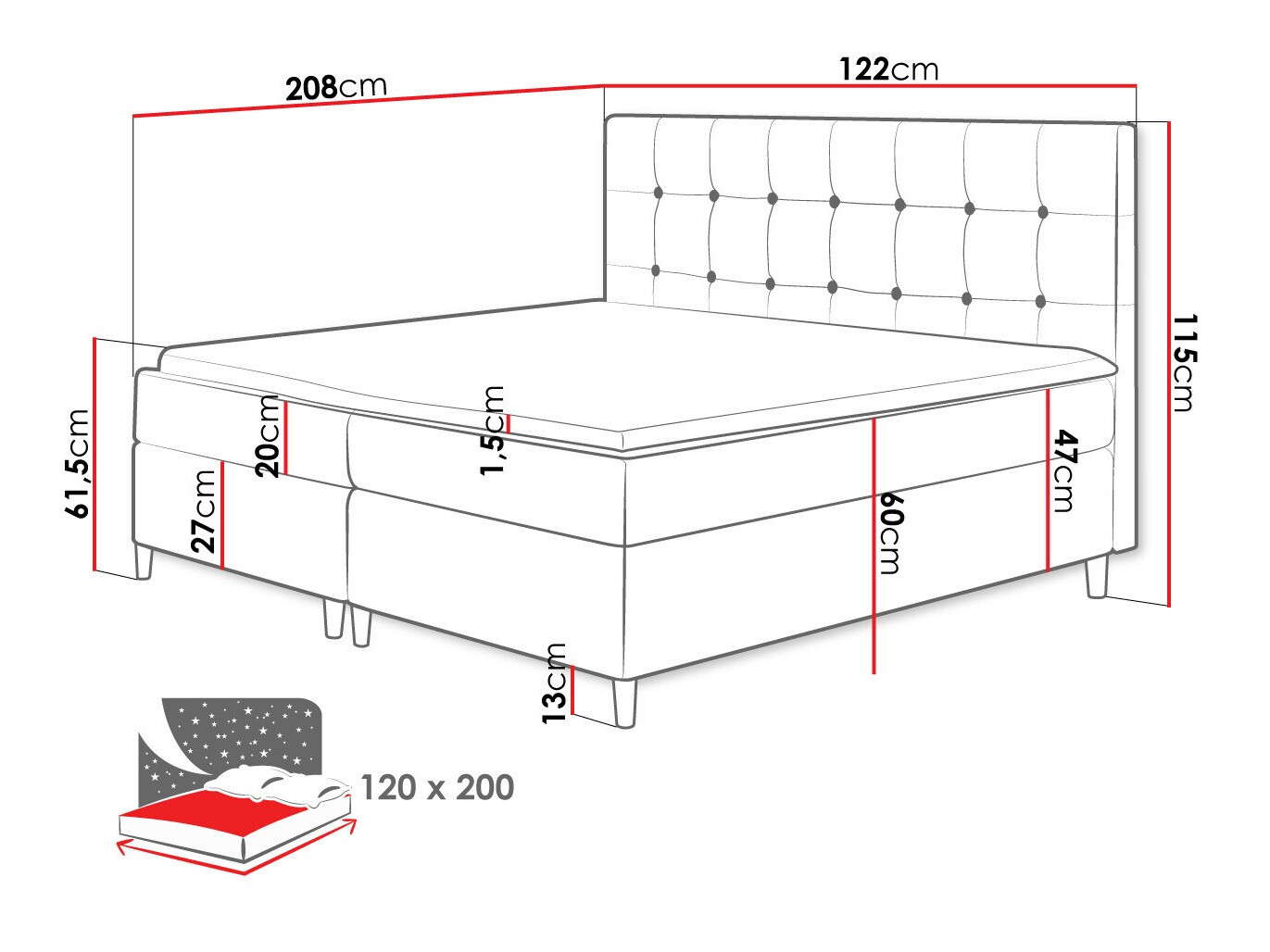 Letto continentale Caseus (Magic Velvet 2215)