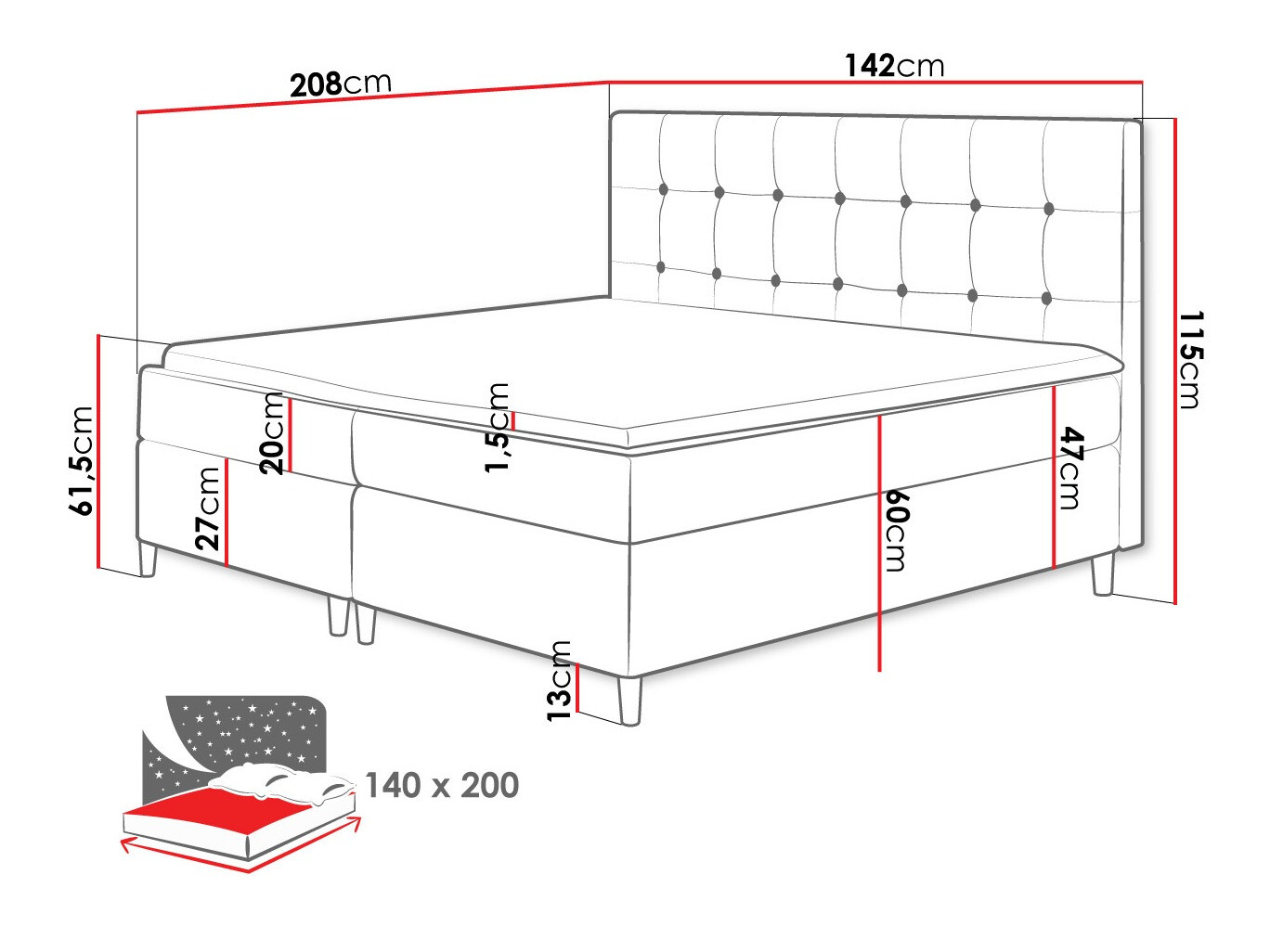 Letto continentale Caseus (Magic Velvet 2215)