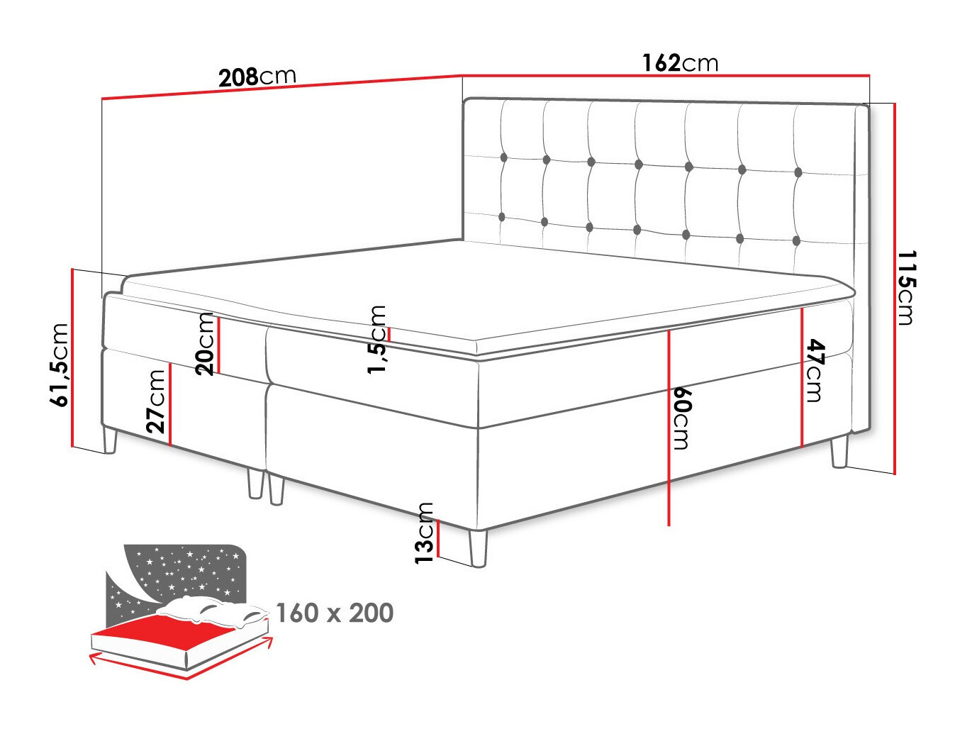 Letto continentale Caseus (Magic Velvet 2216)