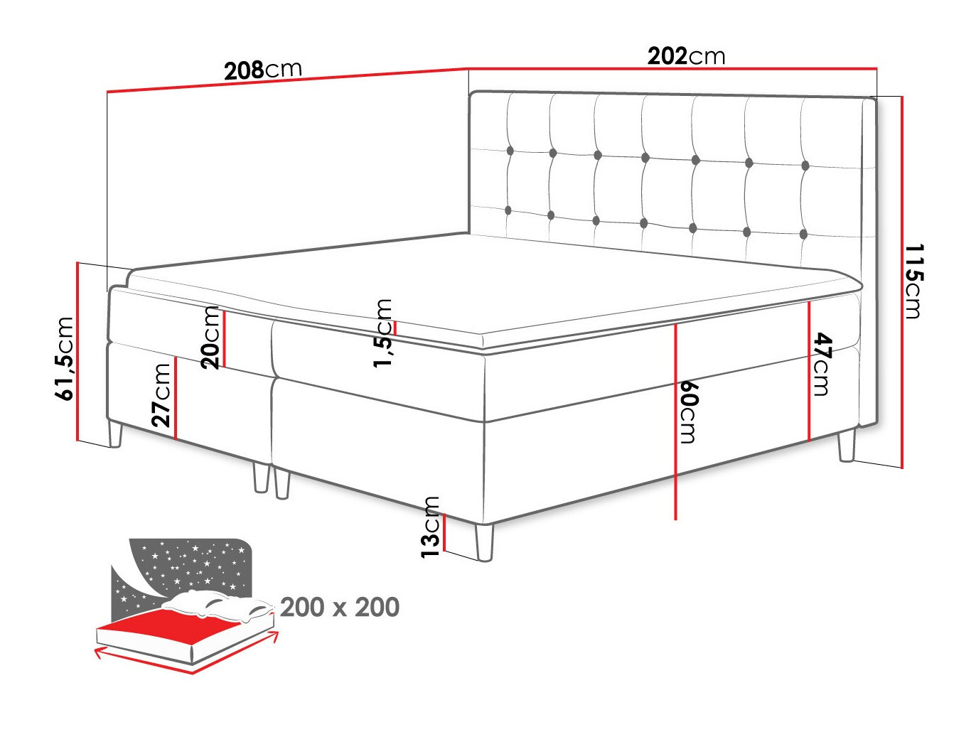 Letto continentale Caseus (Magic Velvet 2216)