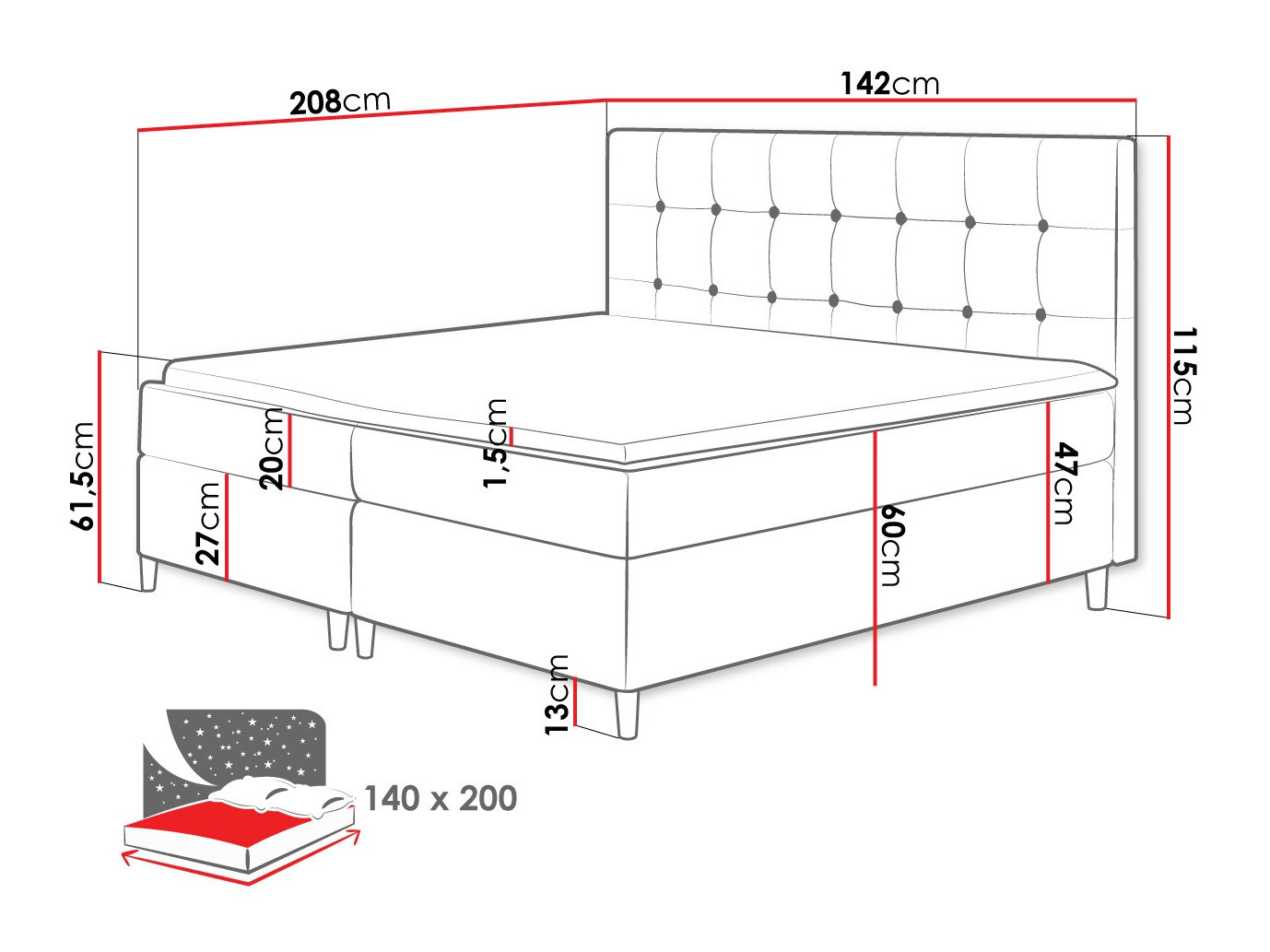 Letto continentale Caseus (Magic Velvet 2217)