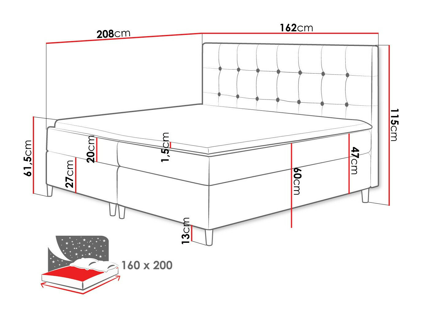 Letto continentale Caseus (Magic Velvet 2217)