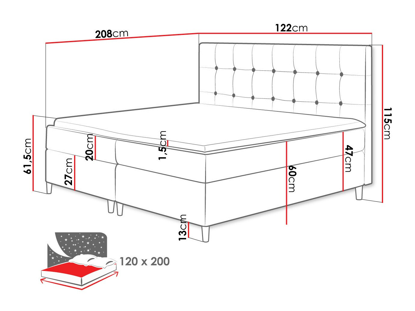 Letto continentale Caseus (Magic Velvet 2257)