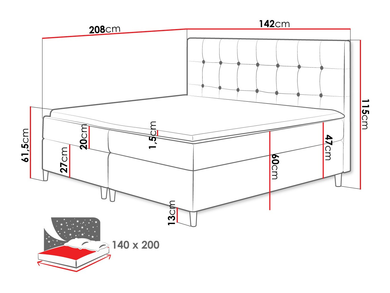 Letto continentale Caseus (Magic Velvet 2257)