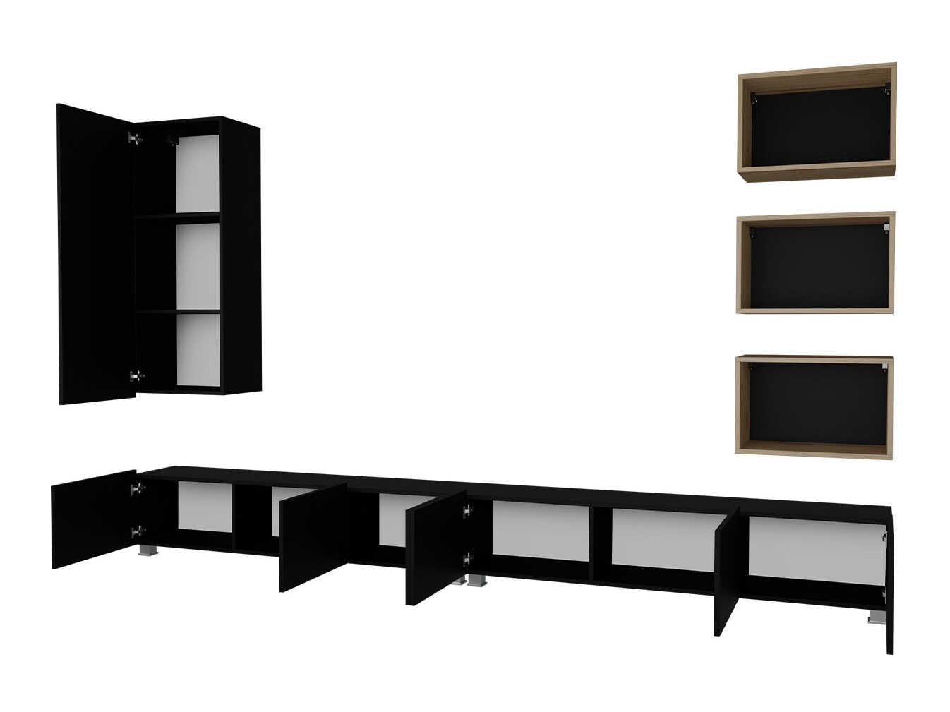 Set mobili soggiorno Tivdalu 156 (Nero + Nero lucido + Rovere Artisan)