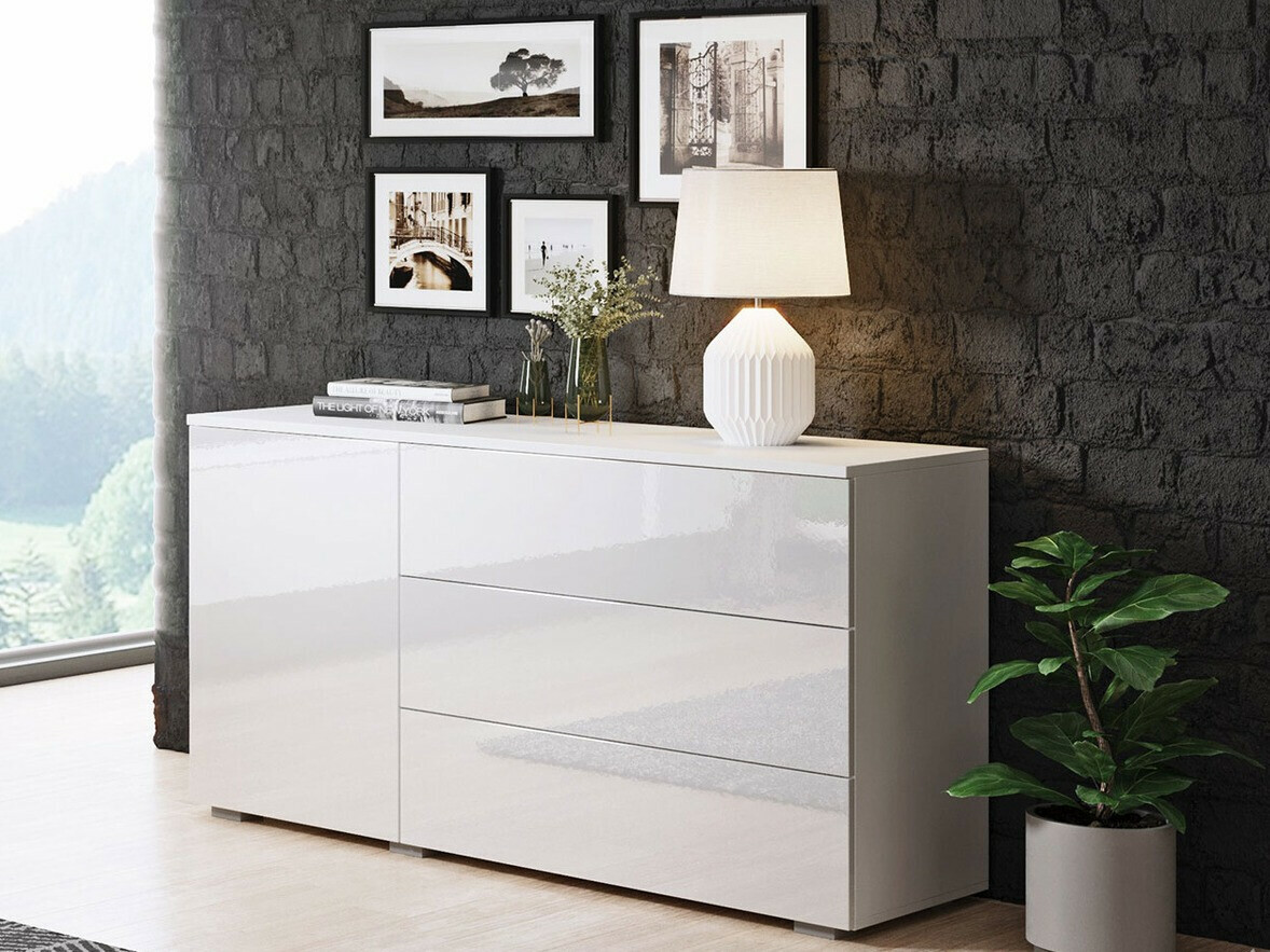 Cassettiera Sarasota 128 (Bianco + Bianco lucido)