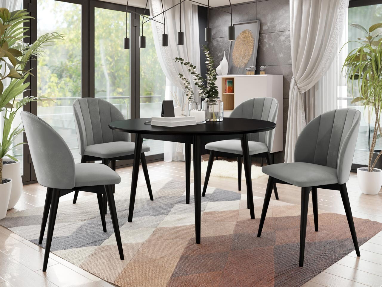 Set sala da pranzo Racine 127 (Nero + Magic Velvet 2217)