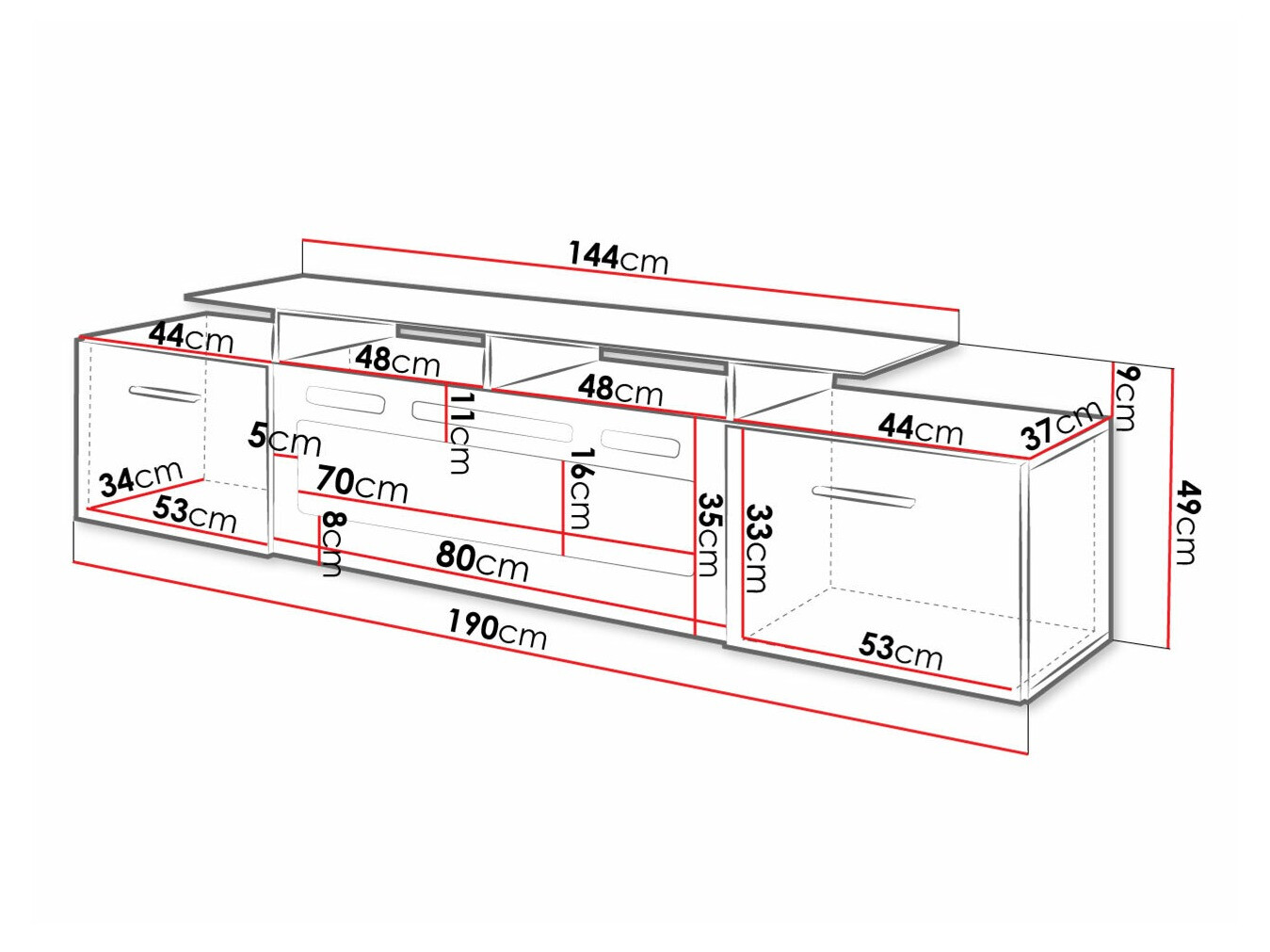 Mobile porta TV Numerus (Nero + Nero lucido)
