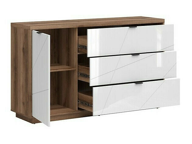 Parete attrezzata Fivale 110 (Rovere delano scuro + Bianco lucido)