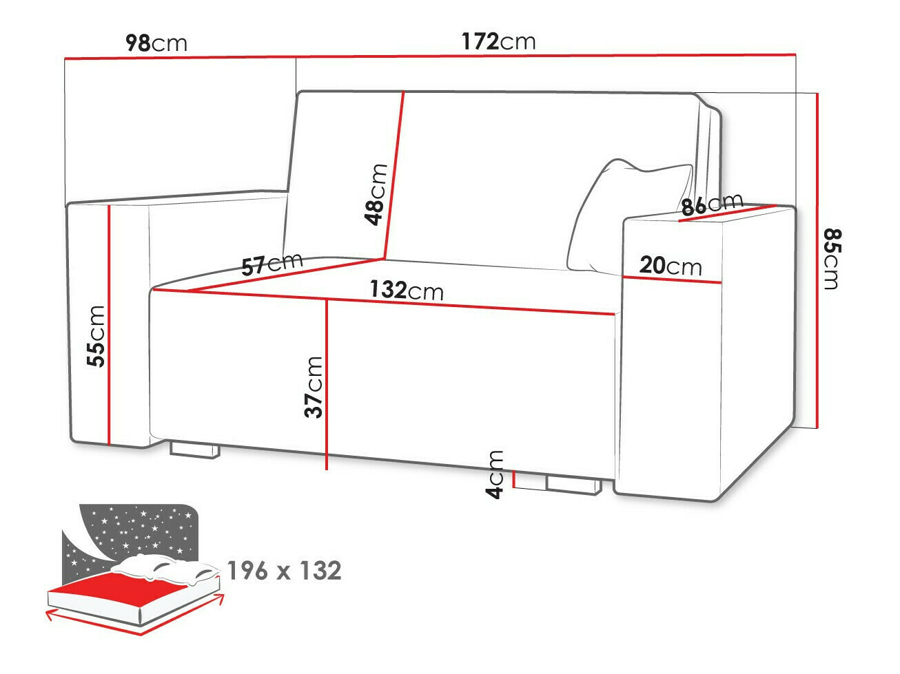 Divano letto Serora III (Neve 77)