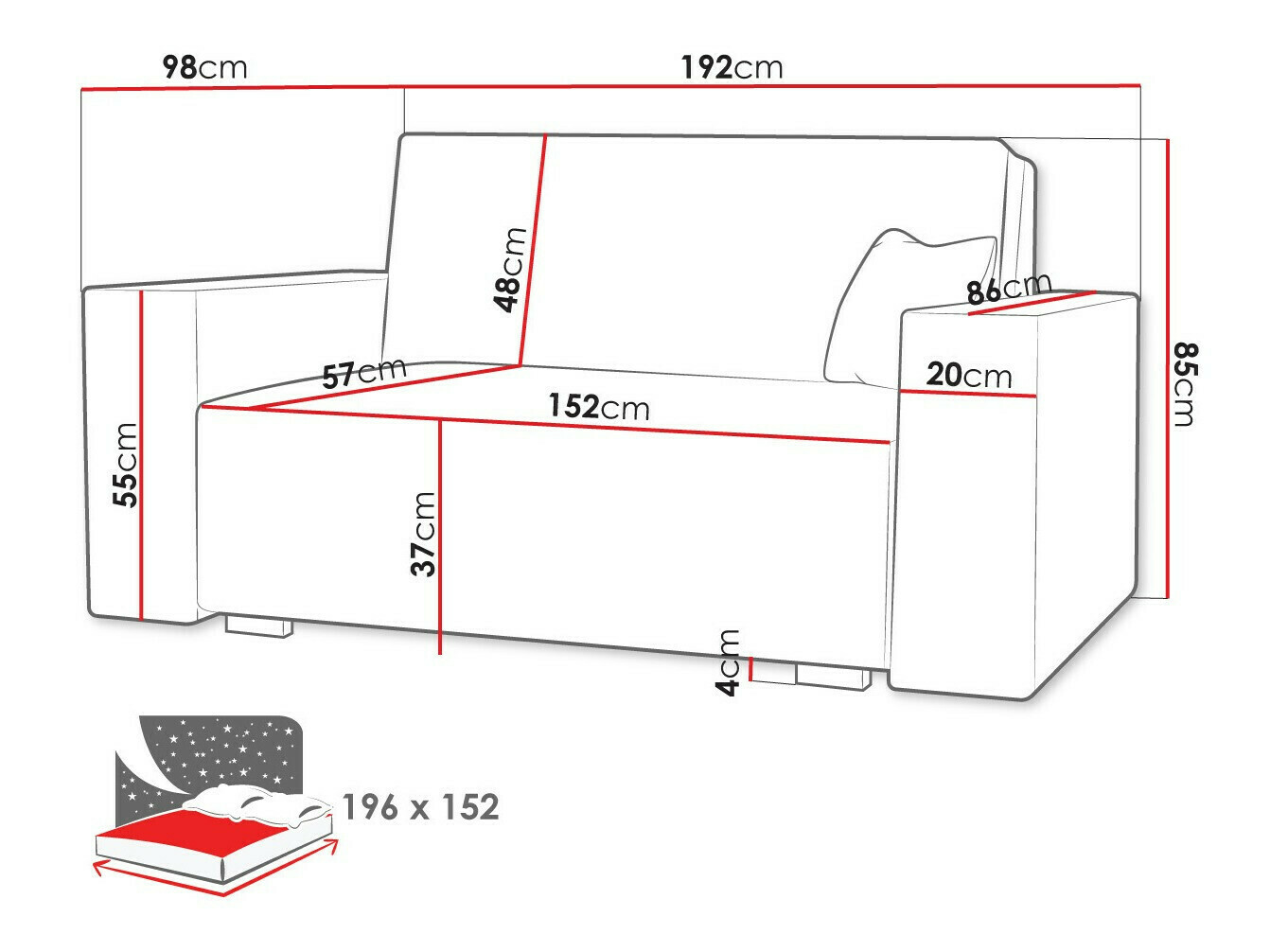 Divano letto Serora IV (Neve 34)