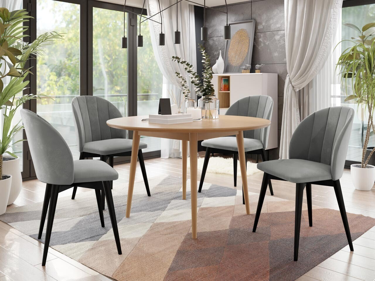 Set sala da pranzo Racine 127 (Nero + Magic Velvet 2217)