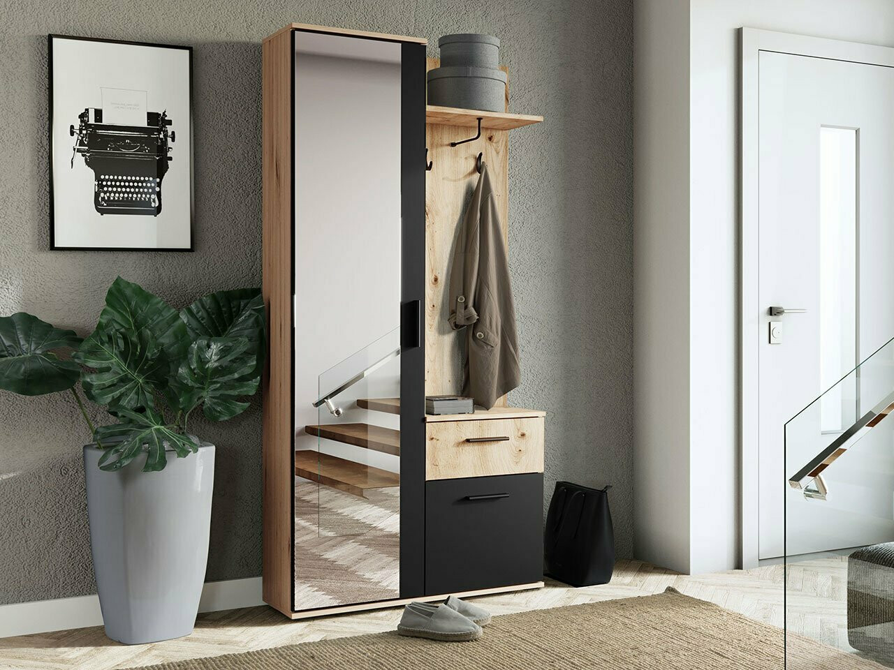 Set arredo da corridoio Pavo (Rovere Artisan + Nero)