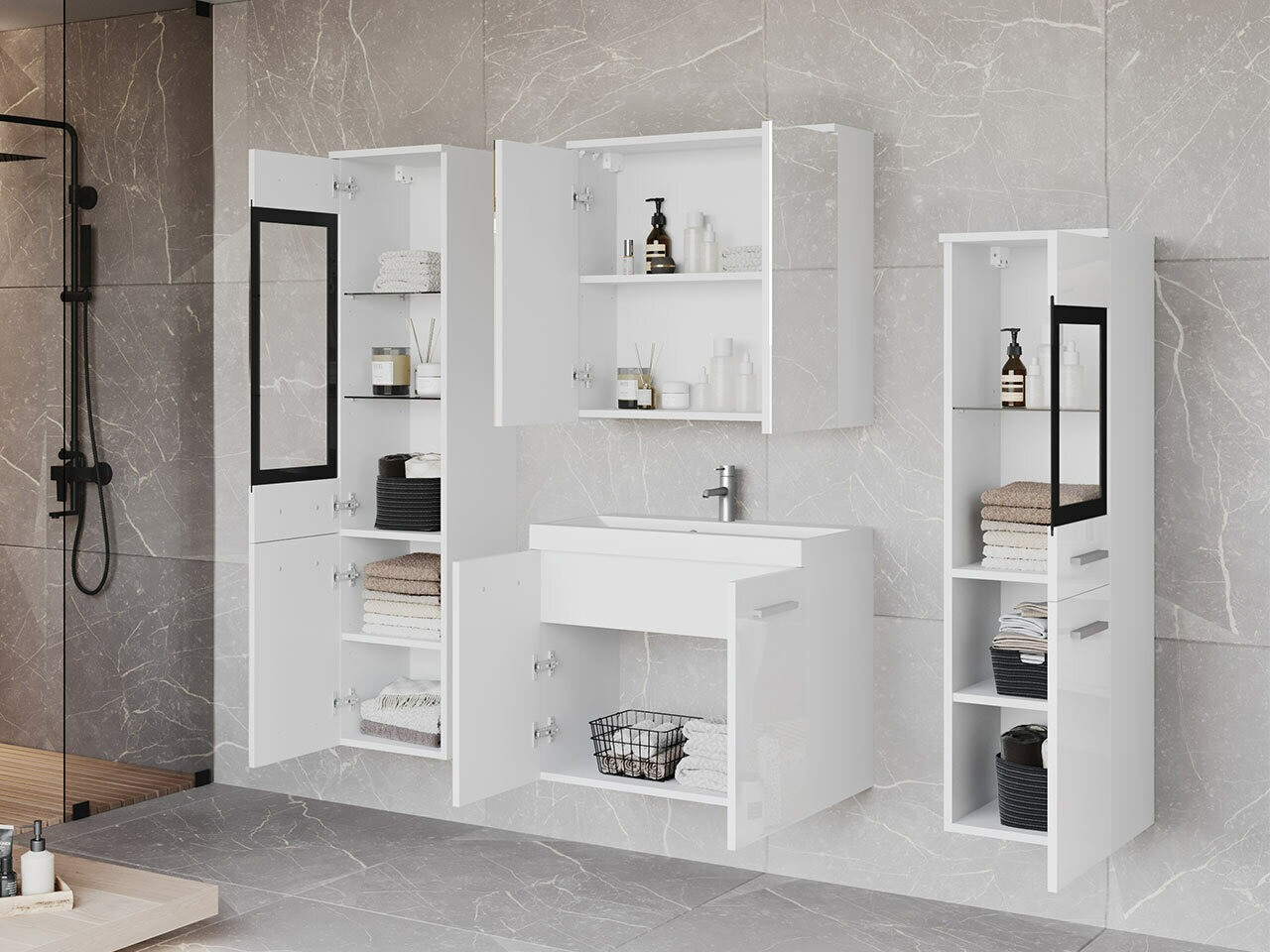 Set bagno Scientia III (Bianco lucido + Bianco)
