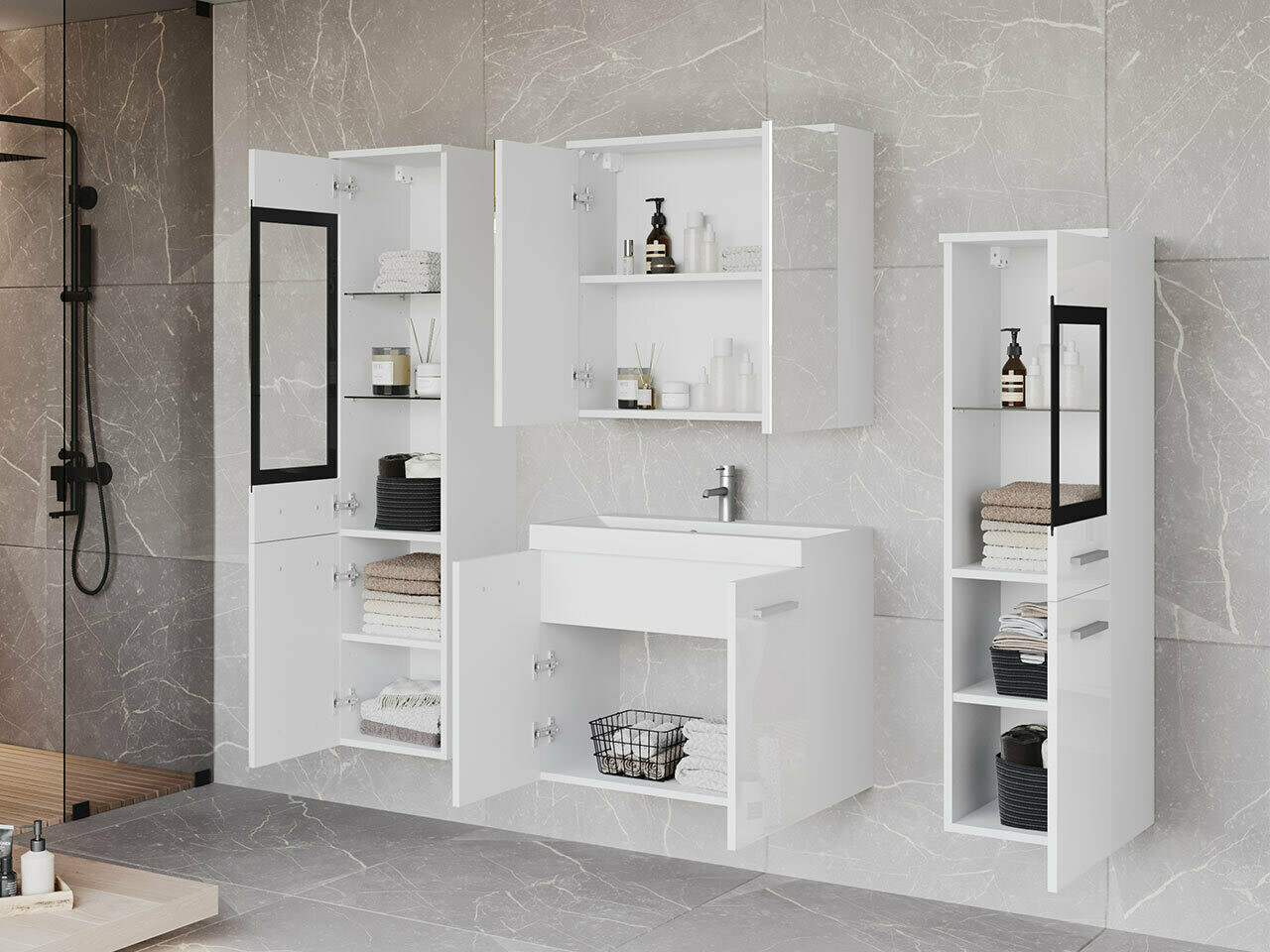 Set bagno Scientia III (Bianco lucido + Bianco)