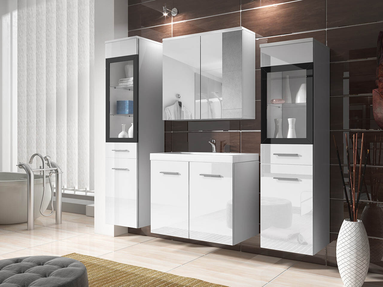 Set bagno Scientia III (Bianco lucido + Bianco)