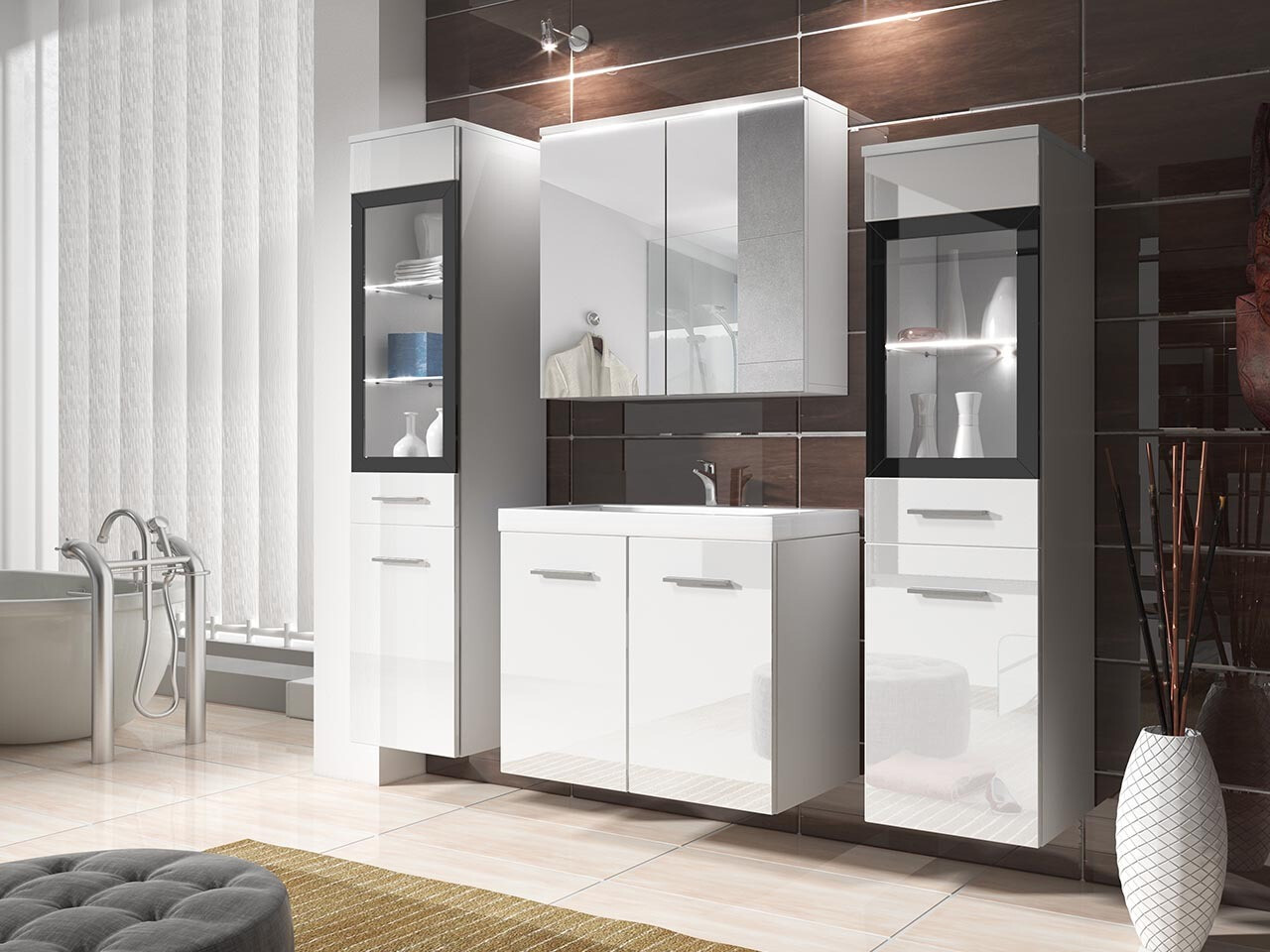 Set bagno Scientia III (Bianco lucido + Bianco)
