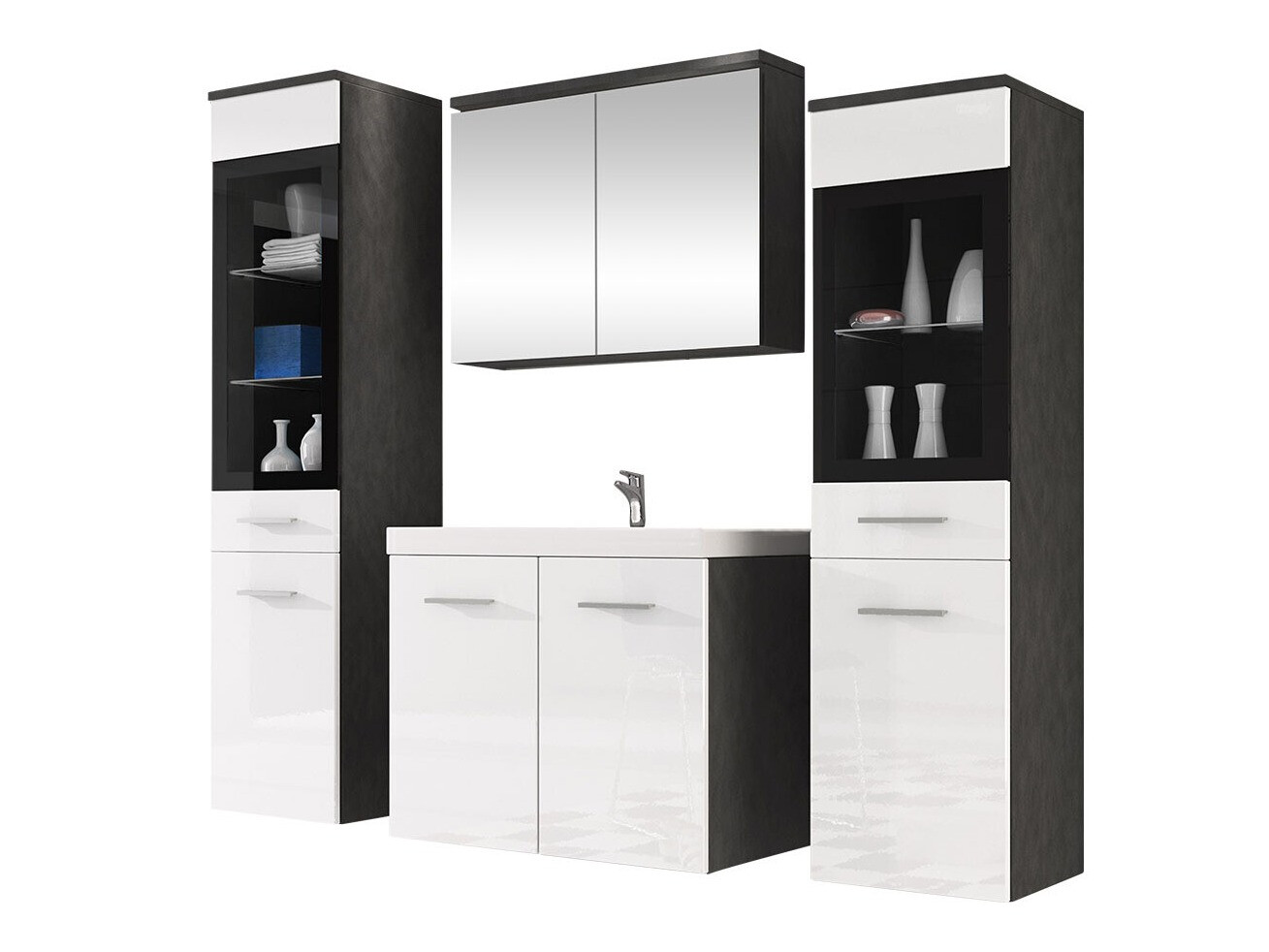 Set bagno Scientia III (Bianco lucido + Matera grigio)