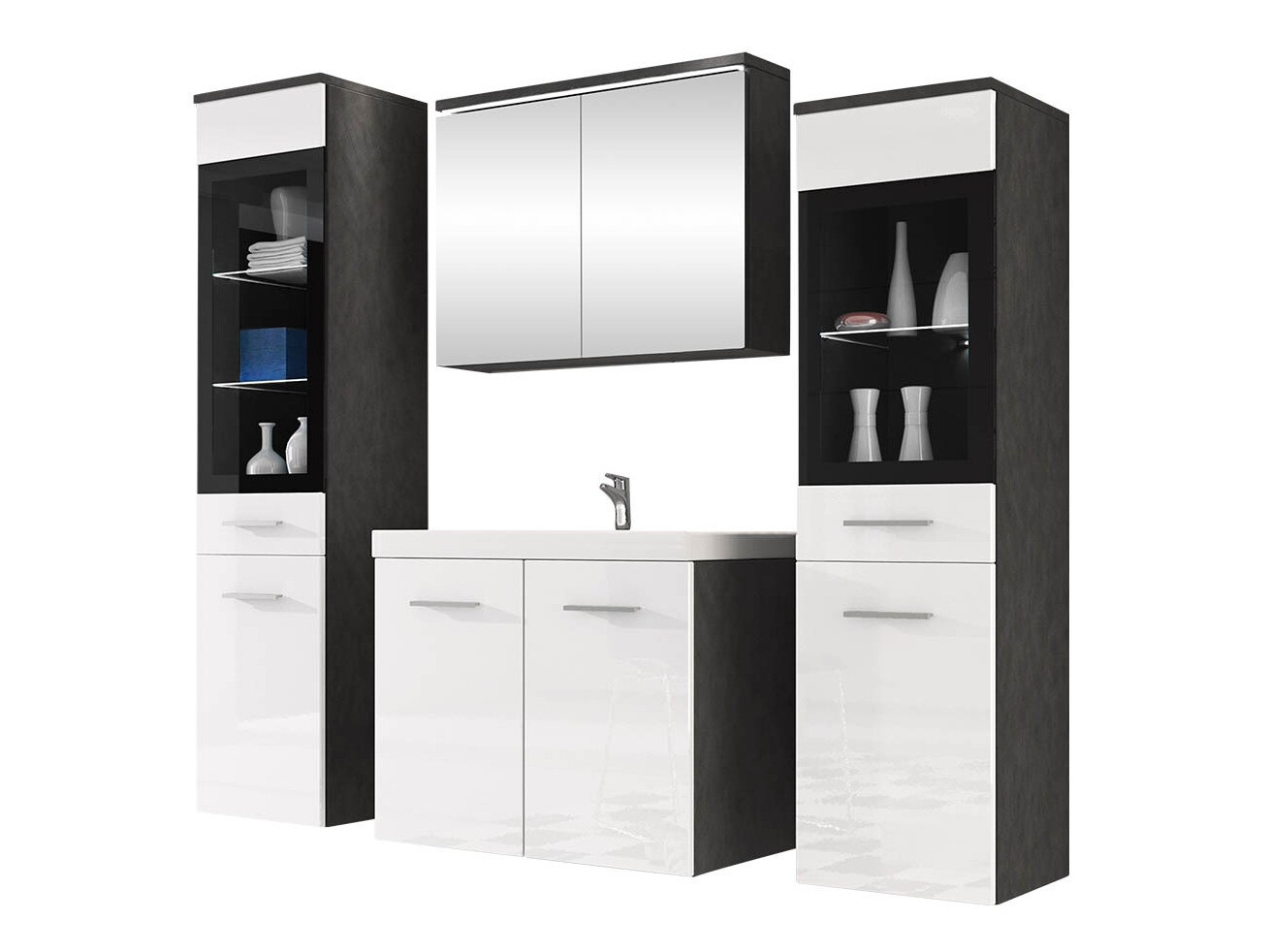 Set bagno Scientia III (Bianco lucido + Matera grigio)