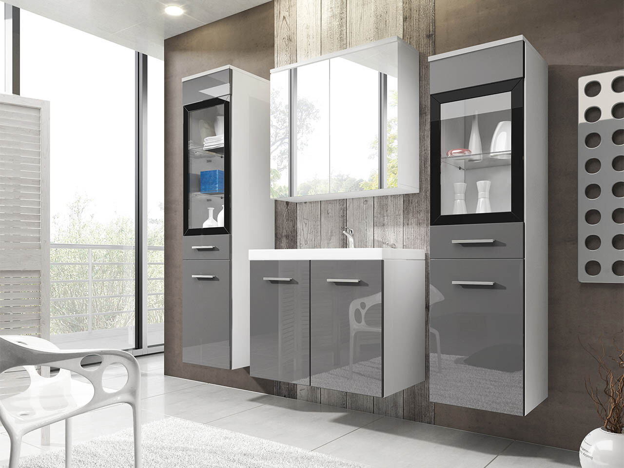 Set bagno Scientia III (Grigio lucido + Bianco)