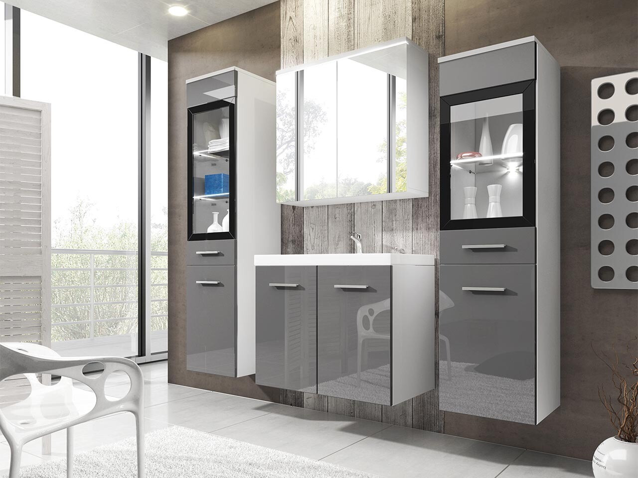 Set bagno Scientia III (Grigio lucido + Bianco)