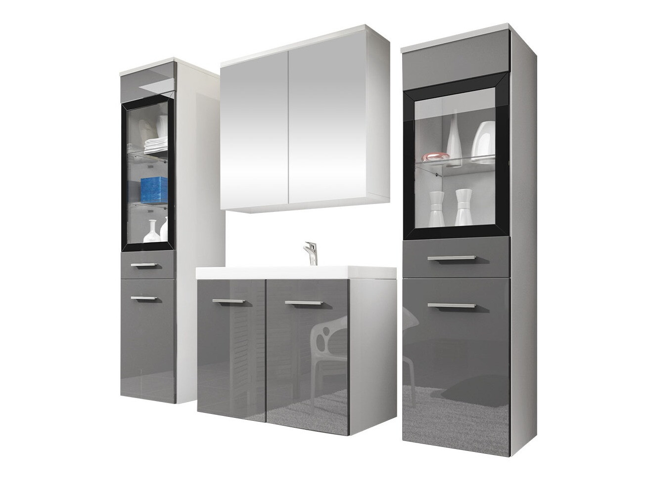 Set bagno Scientia III (Grigio lucido + Bianco)