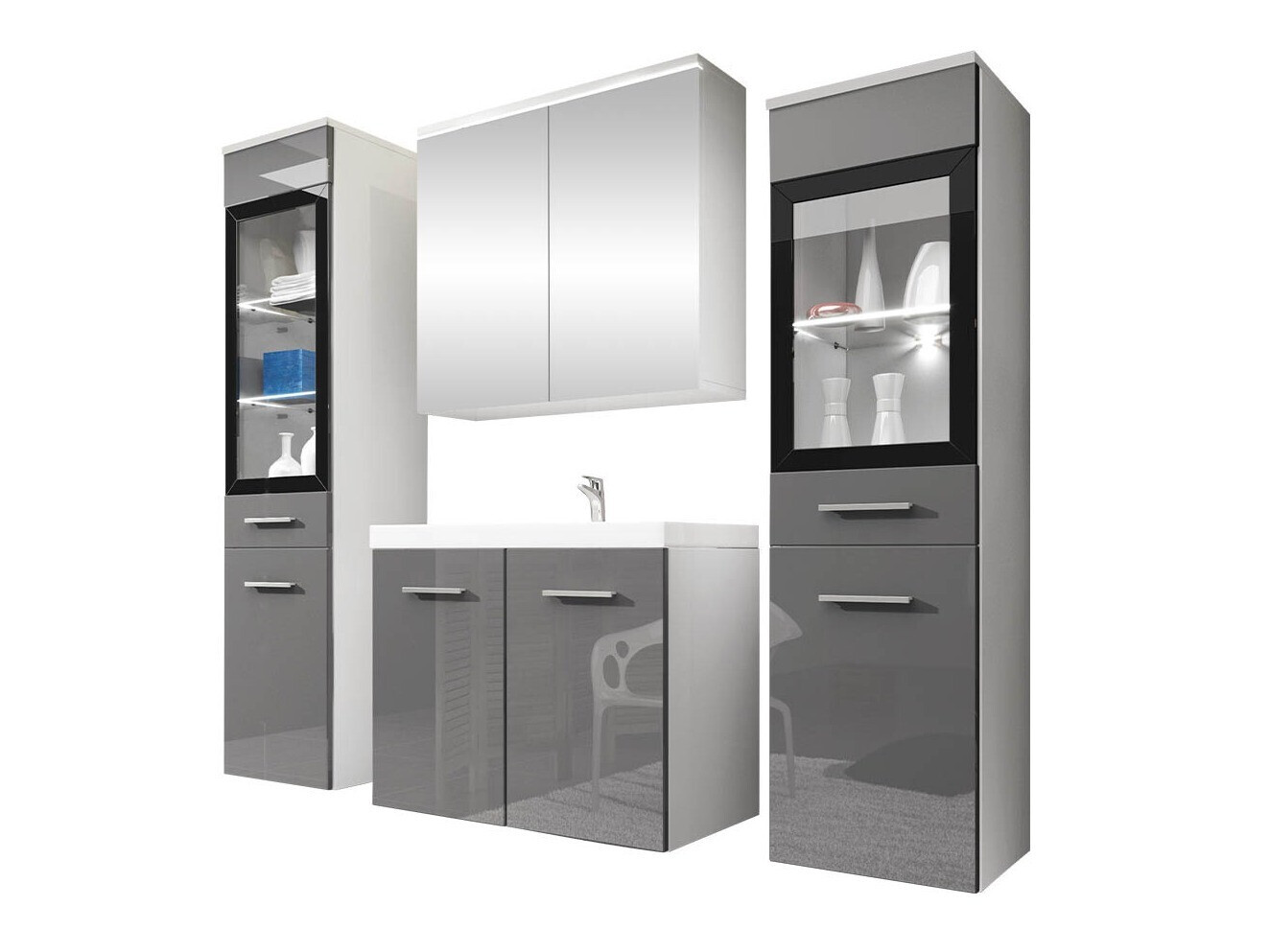 Set bagno Scientia III (Grigio lucido + Bianco)
