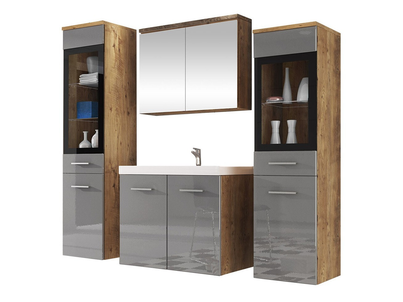 Set bagno Scientia III (Grigio lucido + Castagna)