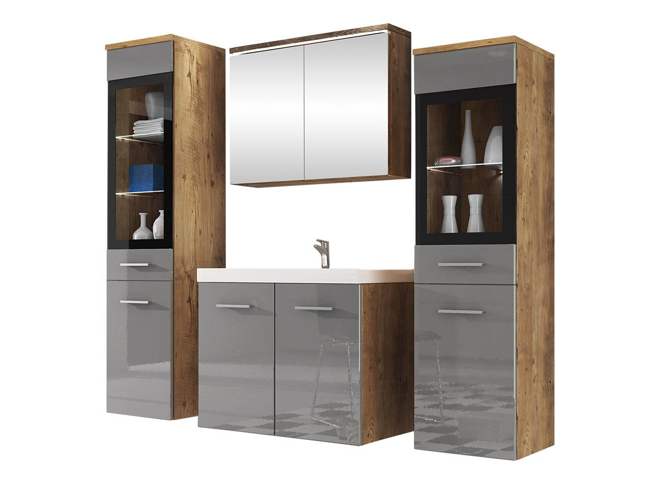 Set bagno Scientia III (Grigio lucido + Castagna)