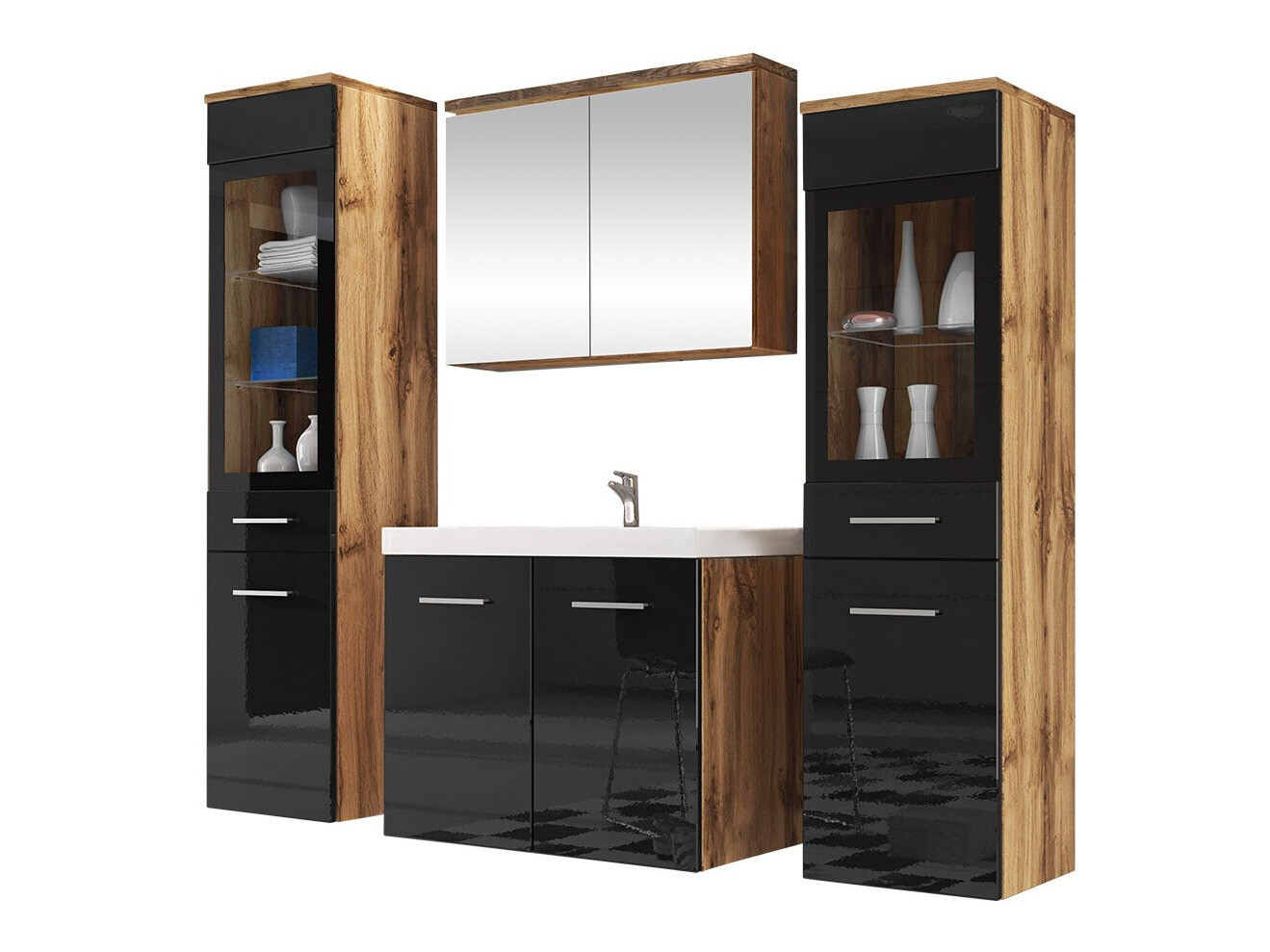Set bagno Scientia III (Nero lucido + Quercia di Wotan)